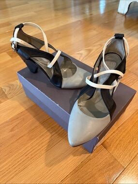 IXOS Women’s Two-Tone Pointed Toe Slingback Heels in Gray and Black